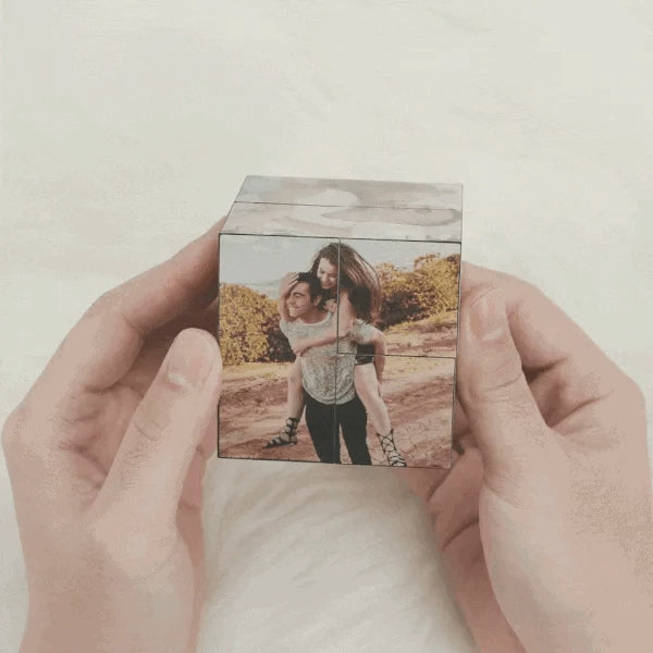Custom Photo Cube Infinity Folding Multiphoto Cube with Wooden Base Father's Day Gifts
