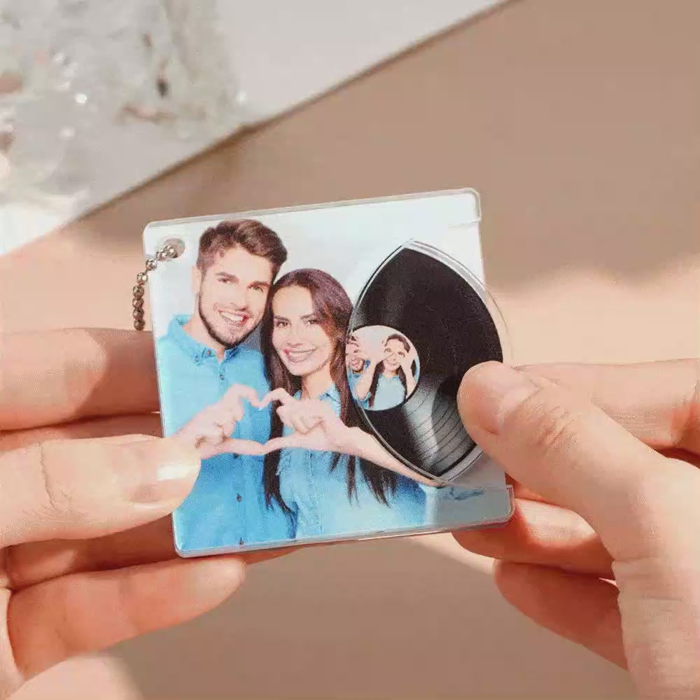 Personalized Music Keychain with Photo Vinyl Record Tap to Play NFC Keychain Gift for Lover