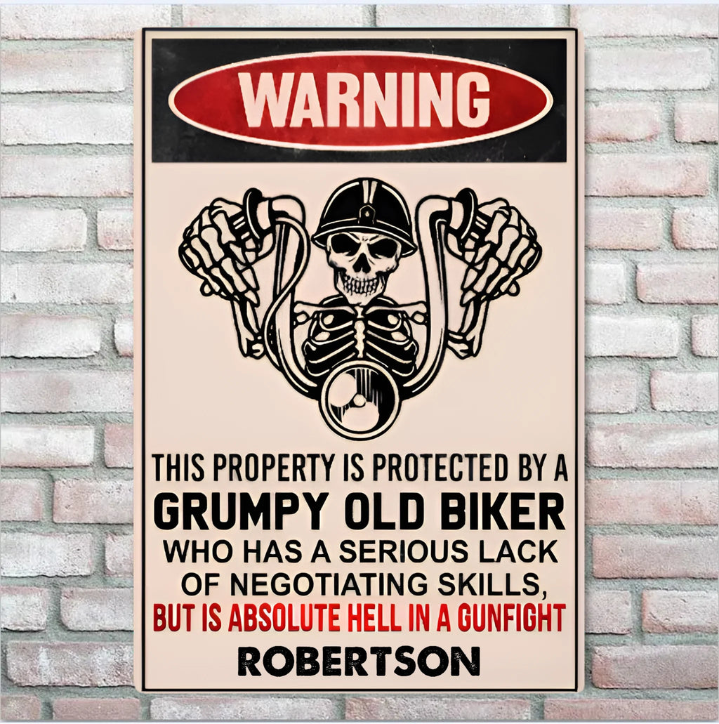 Property Is Protected By a Old Biker - Gift for a Biker - Personalized Custom Metal Sign 736915 - 736913 - DiyGiftly
