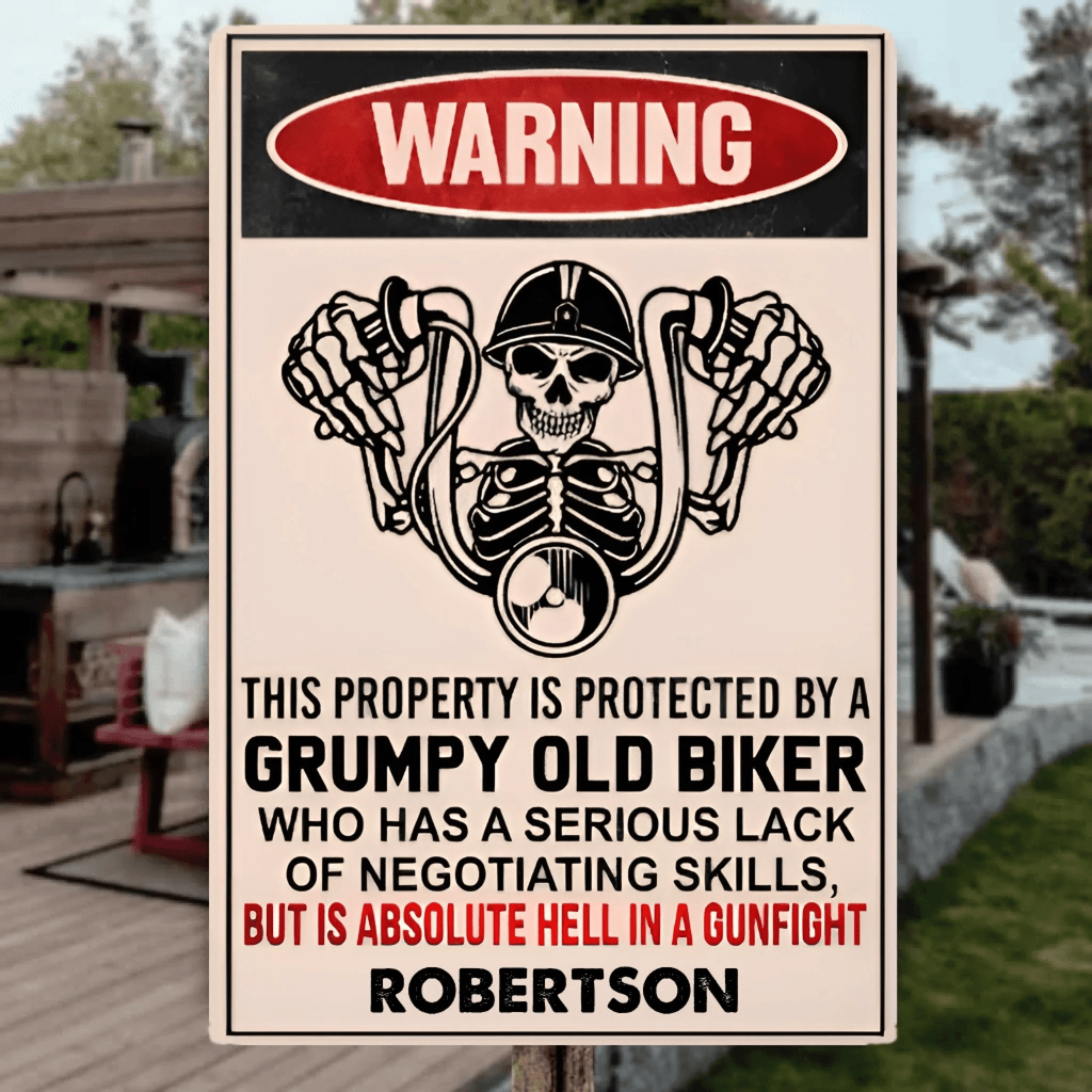 Property Is Protected By a Old Biker - Gift for a Biker - Personalized Custom Metal Sign 736915 - 736913 - DiyGiftly