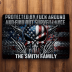 Protected by Fck Around and Find out Surveillance - Personalized Skull Doormat 748461 - DiyGiftly