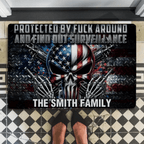 Protected by Fck Around and Find out Surveillance - Personalized Skull Doormat 748461 - DiyGiftly