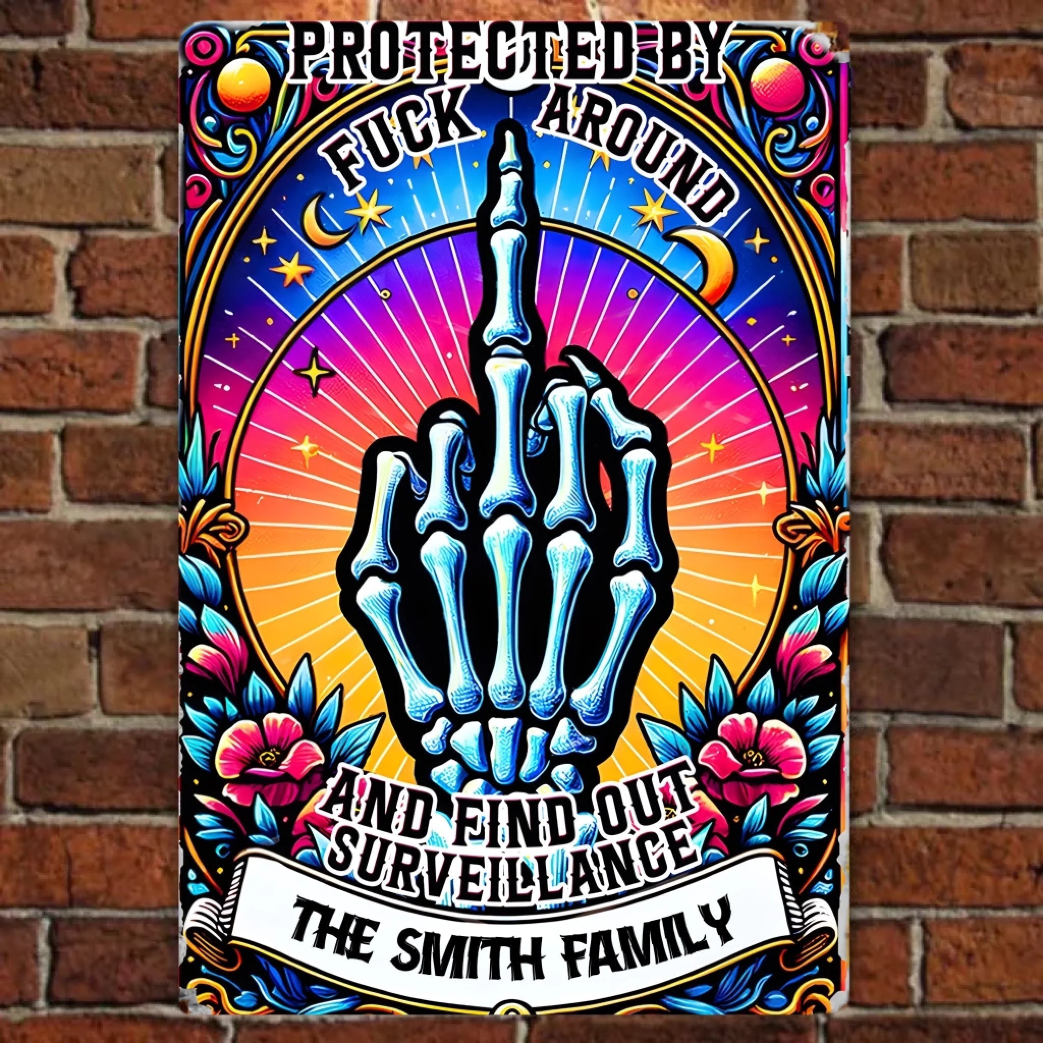 Protected by Fck Around and Find out Surveillance - Personalized Skull Rectangle Metal Sign 737089 - 737095 - DiyGiftly
