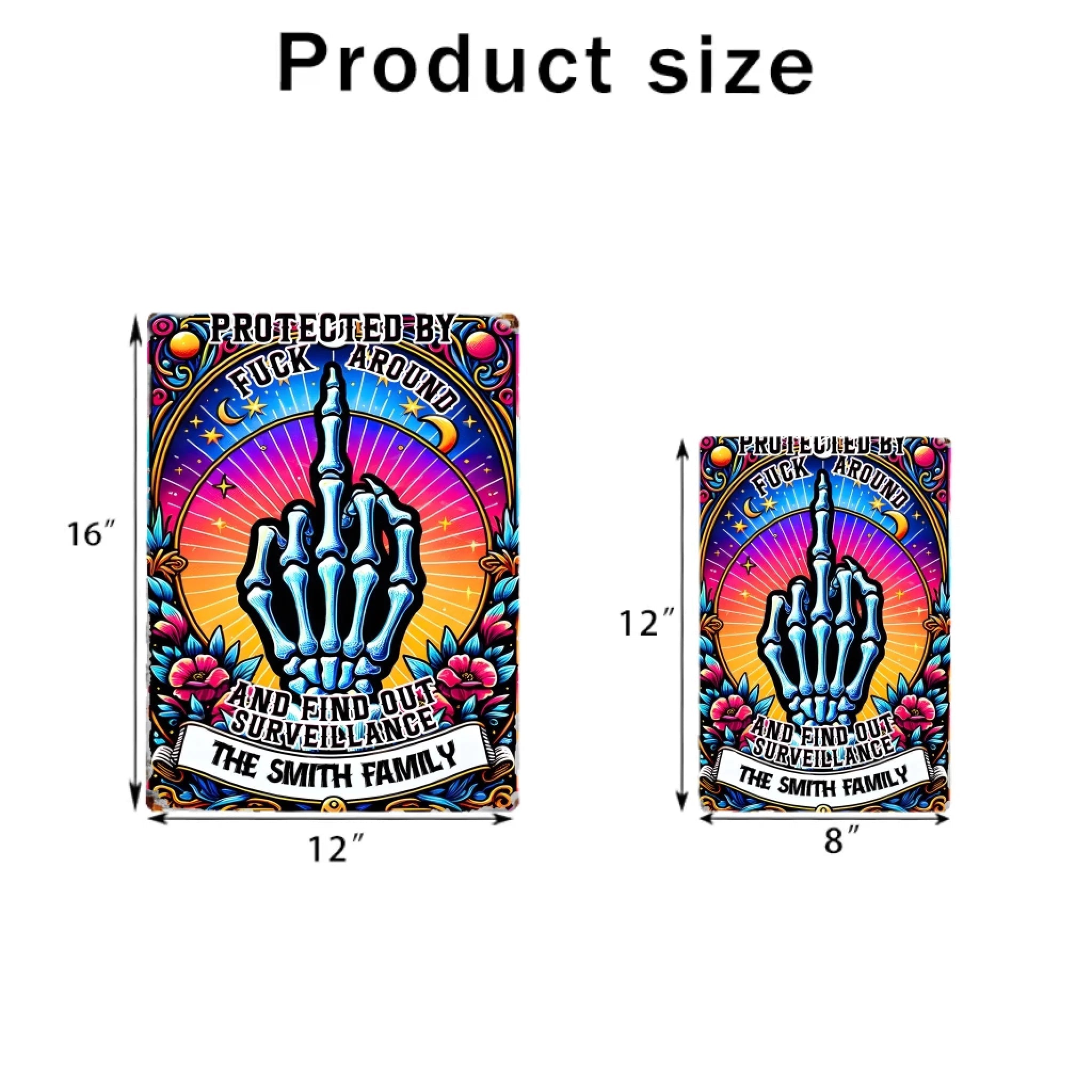 Protected by Fck Around and Find out Surveillance - Personalized Skull Rectangle Metal Sign 737089 - 737095 - DiyGiftly