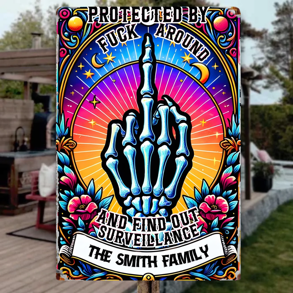 Protected by Fck Around and Find out Surveillance - Personalized Skull Rectangle Metal Sign 737089 - 737095 - DiyGiftly