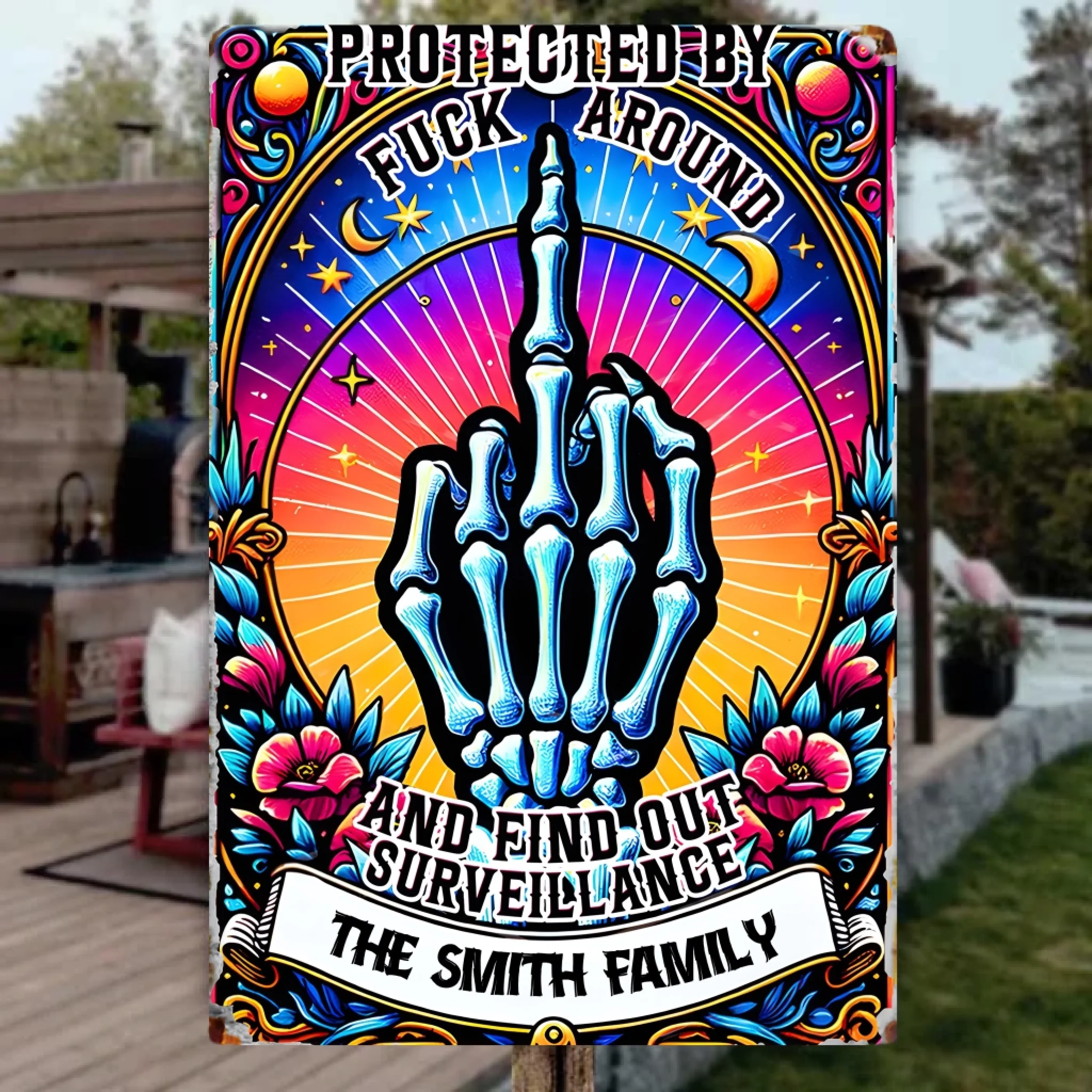 Protected by Fck Around and Find out Surveillance - Personalized Skull Rectangle Metal Sign 737089 - 737095 - DiyGiftly
