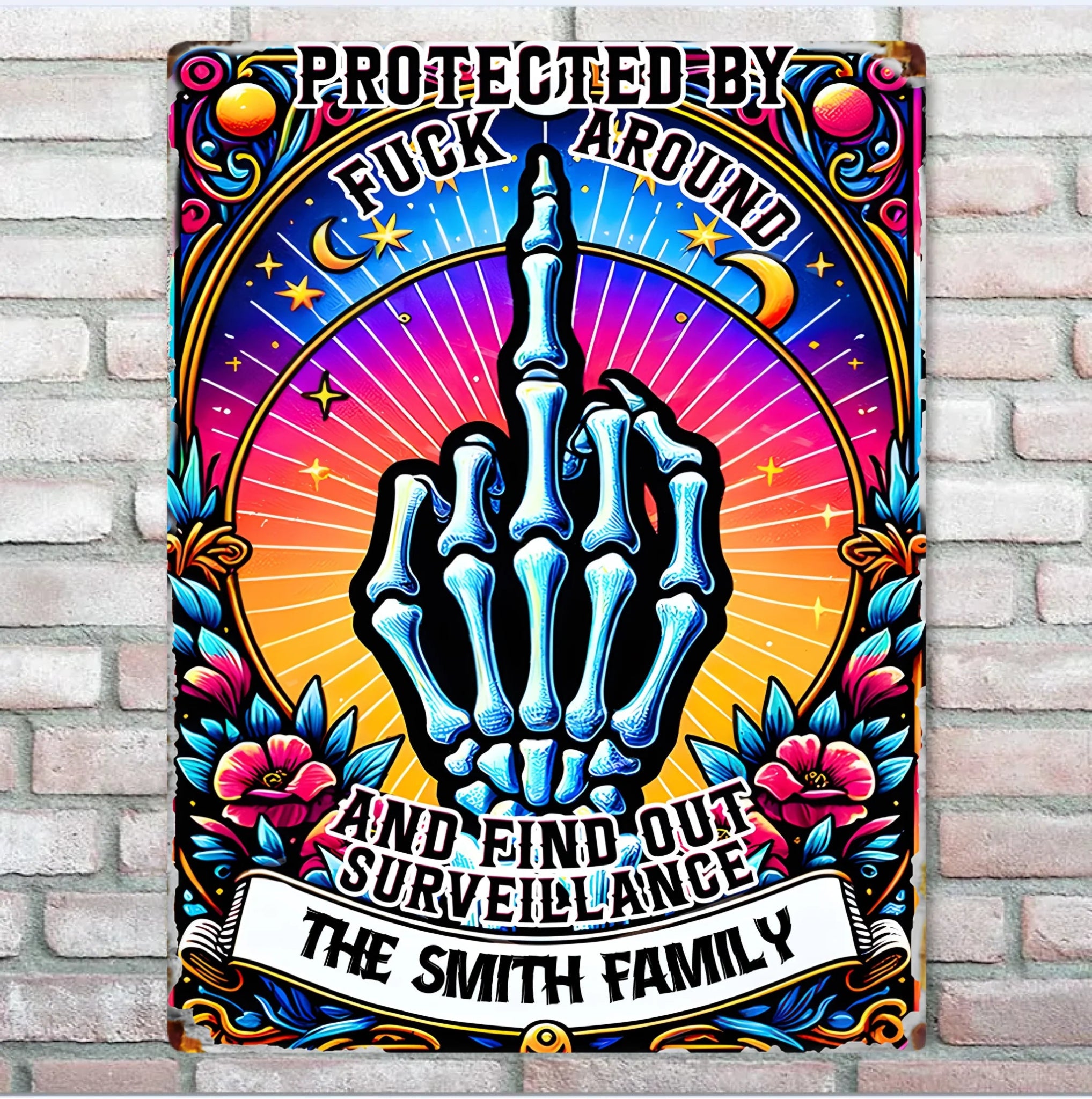 Protected by Fck Around and Find out Surveillance - Personalized Skull Rectangle Metal Sign 737089 - 737095 - DiyGiftly