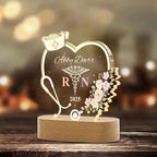 "Proud RN" – Personalized Heart - Shaped Nurse LED Night Light with Stethoscope, Nurse Hat & Caduceus – Custom Name Wooden Base Graduation Gift for New Registered Nurse 1150180 - DiyGiftly