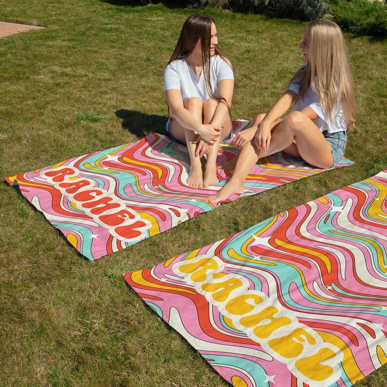 Psychedelic Groovy Personalized Beach Towel, Retro Style Custom Name Pool Towel, Hippie Party, Vintage Adult/Kids Birthday Vacation Gift 19657472 - DiyGiftly