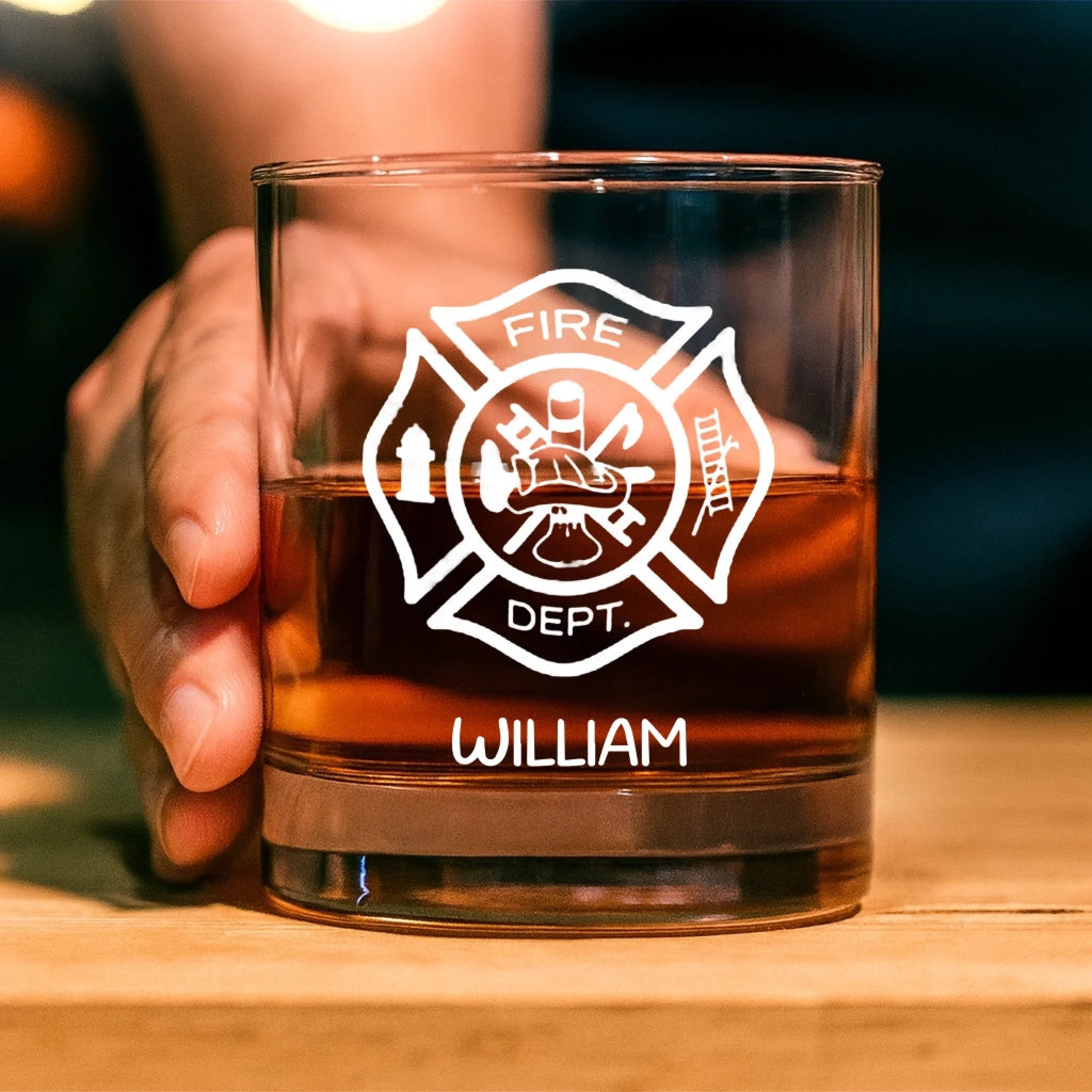 Firefighter Pint Glass Custom Engraved with Maltese Cross Personalized Gift Glassware main image