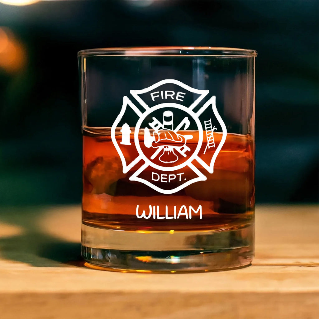 Firefighter Pint Glass Custom Engraved with Maltese Cross Personalized Gift Glassware home bar gift