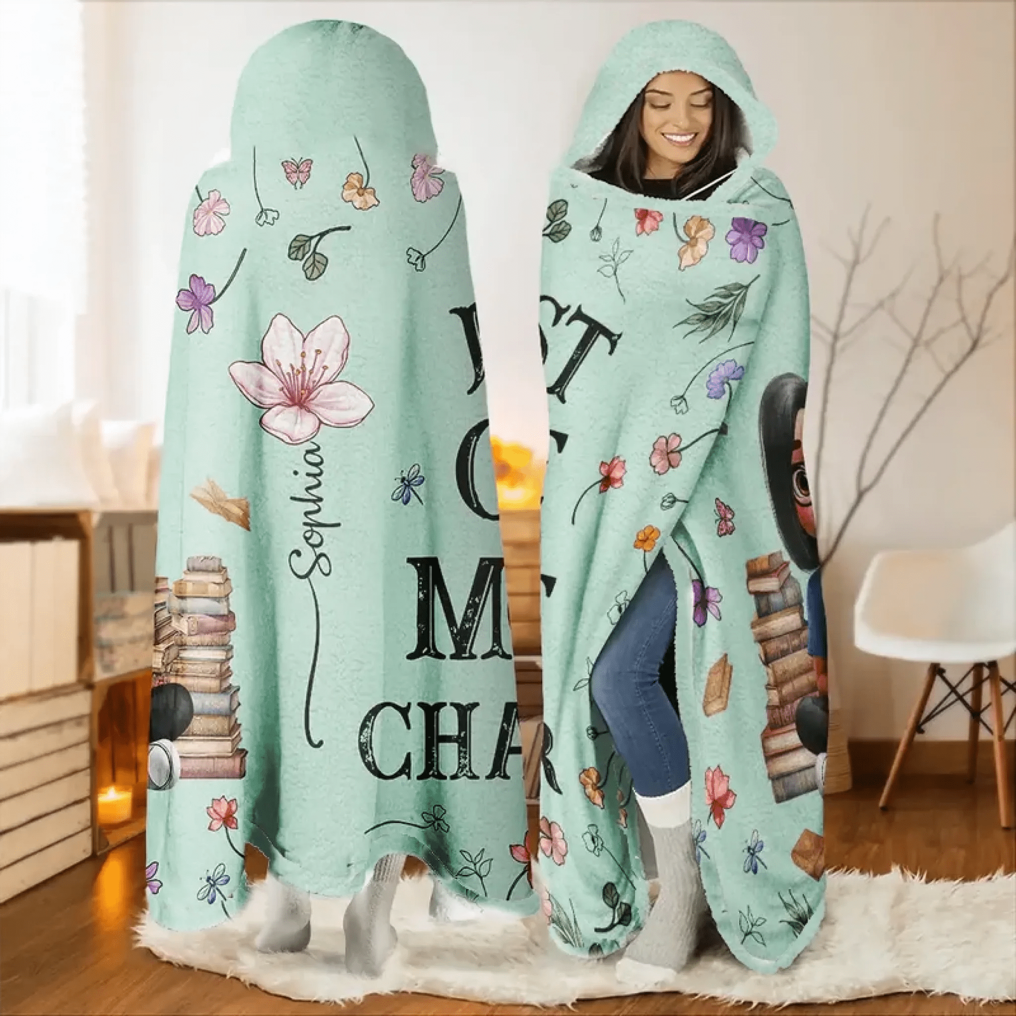 Reading Girl & Birth Flower – My Personalized Reading Blanket - Personalized Wearable Hooded Blanket 1058622 - 1059451 - DiyGiftly