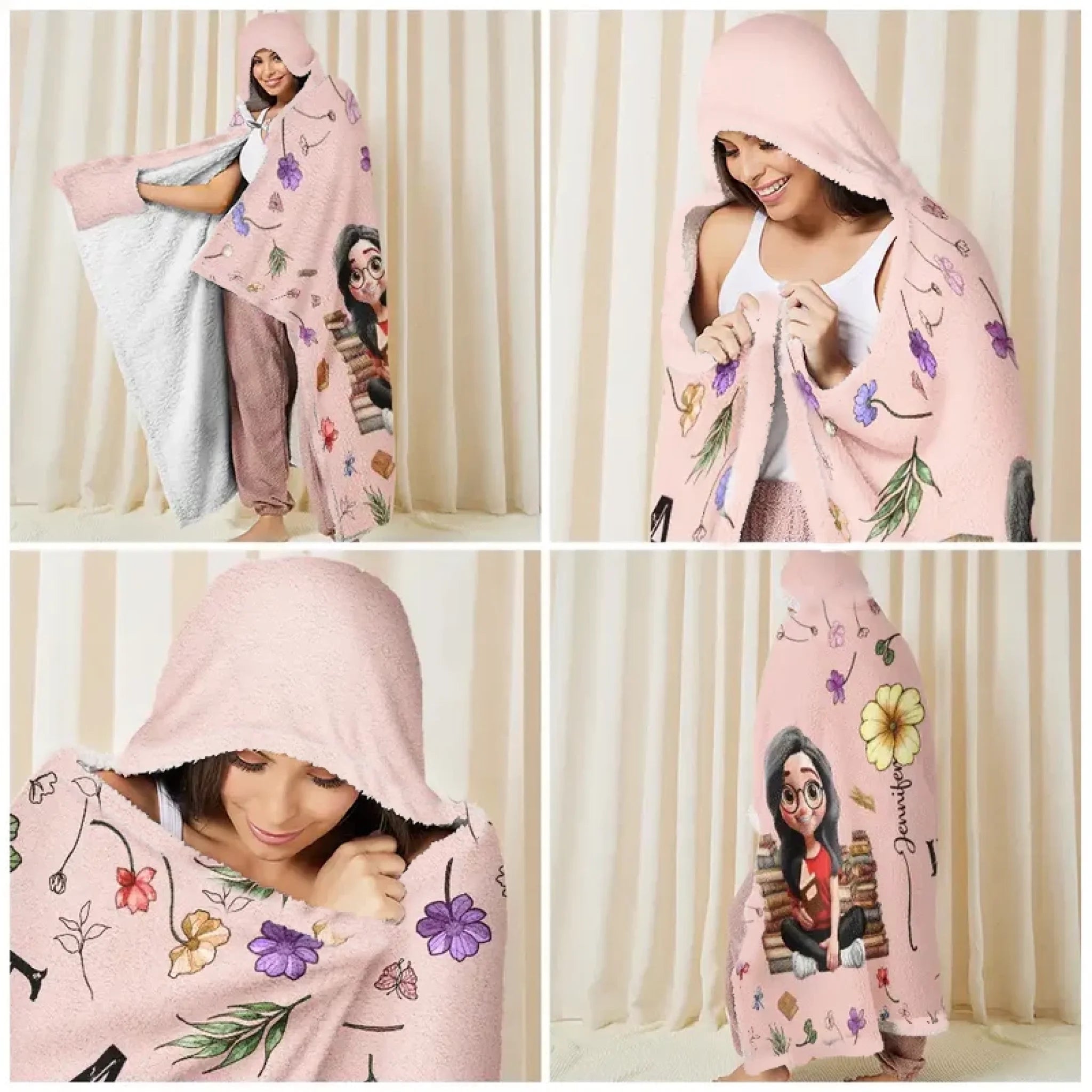 Reading Girl & Birth Flower – My Personalized Reading Blanket - Personalized Wearable Hooded Blanket 1058622 - 1059451 - DiyGiftly