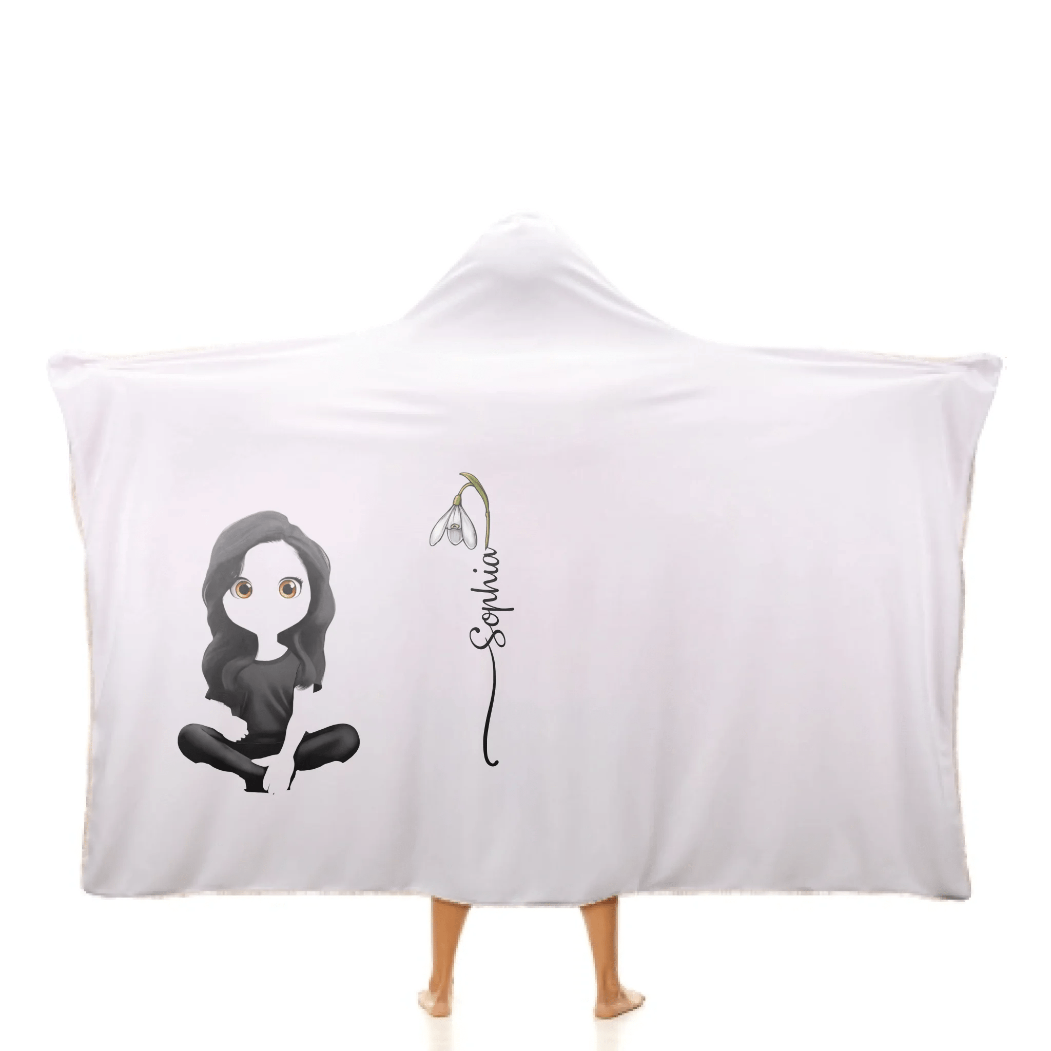 Reading Girl & Birth Flower – My Personalized Reading Blanket - Personalized Wearable Hooded Blanket 1058622 - 1059451 - DiyGiftly