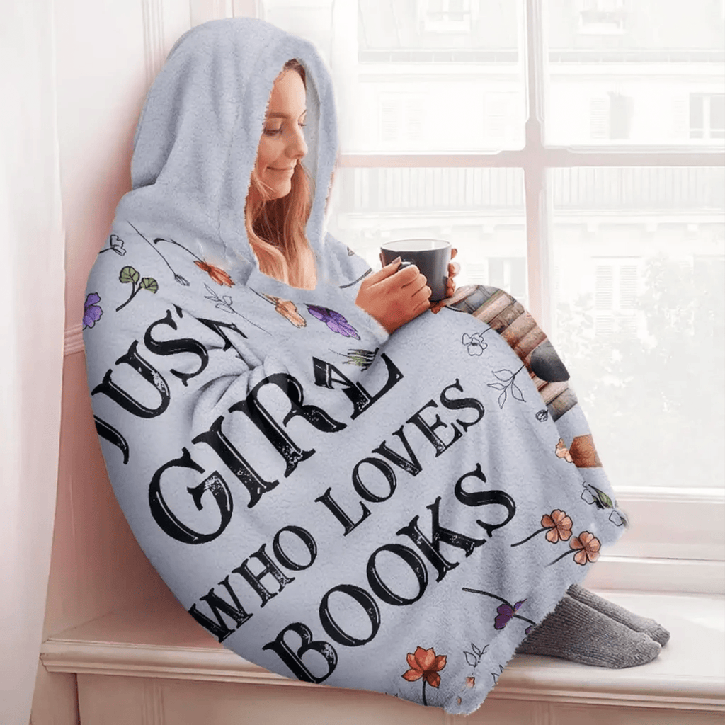Reading Girl & Birth Flower – My Personalized Reading Blanket - Personalized Wearable Hooded Blanket 1058622 - 1059451 - DiyGiftly