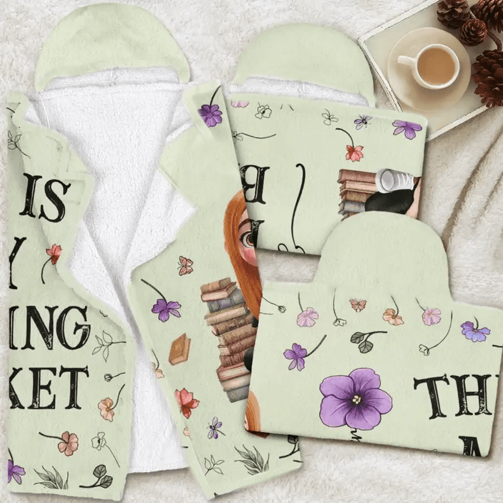 Reading Girl & Birth Flower – My Personalized Reading Blanket - Personalized Wearable Hooded Blanket 1058622 - 1059451 - DiyGiftly