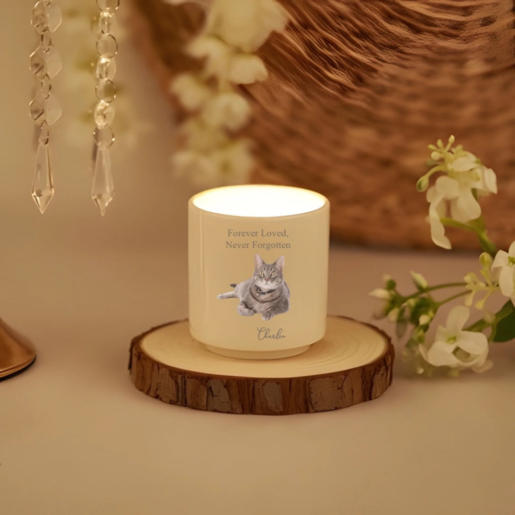 personalized cat memorial candle with custom portrait