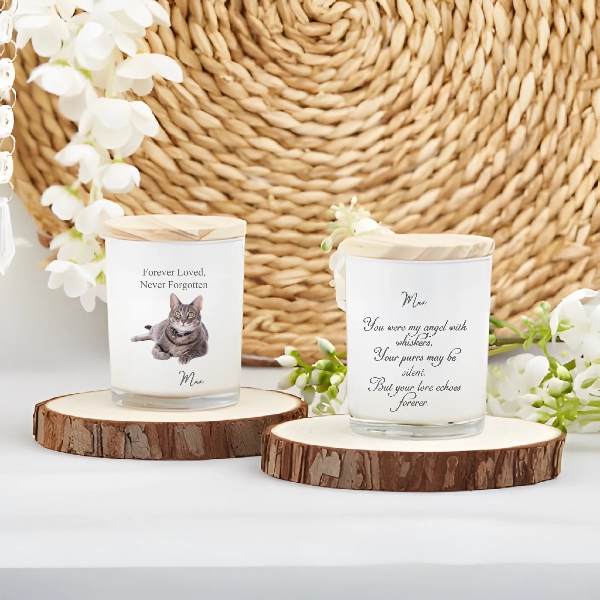 personalized cat memorial candle with custom portrait pet loss sympathy gift