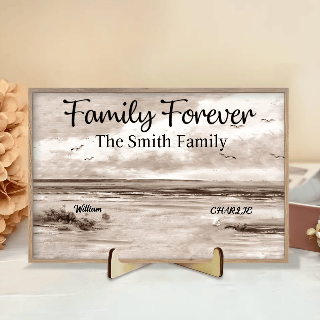Retro Vintage Family Sitting Beach Landscape Personalized Horizontal Custom Wooden Plaque 701169 - DiyGiftly