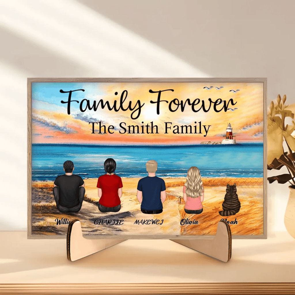 Retro Vintage Family Sitting Beach Landscape Personalized Horizontal Custom Wooden Plaque 701169 - DiyGiftly