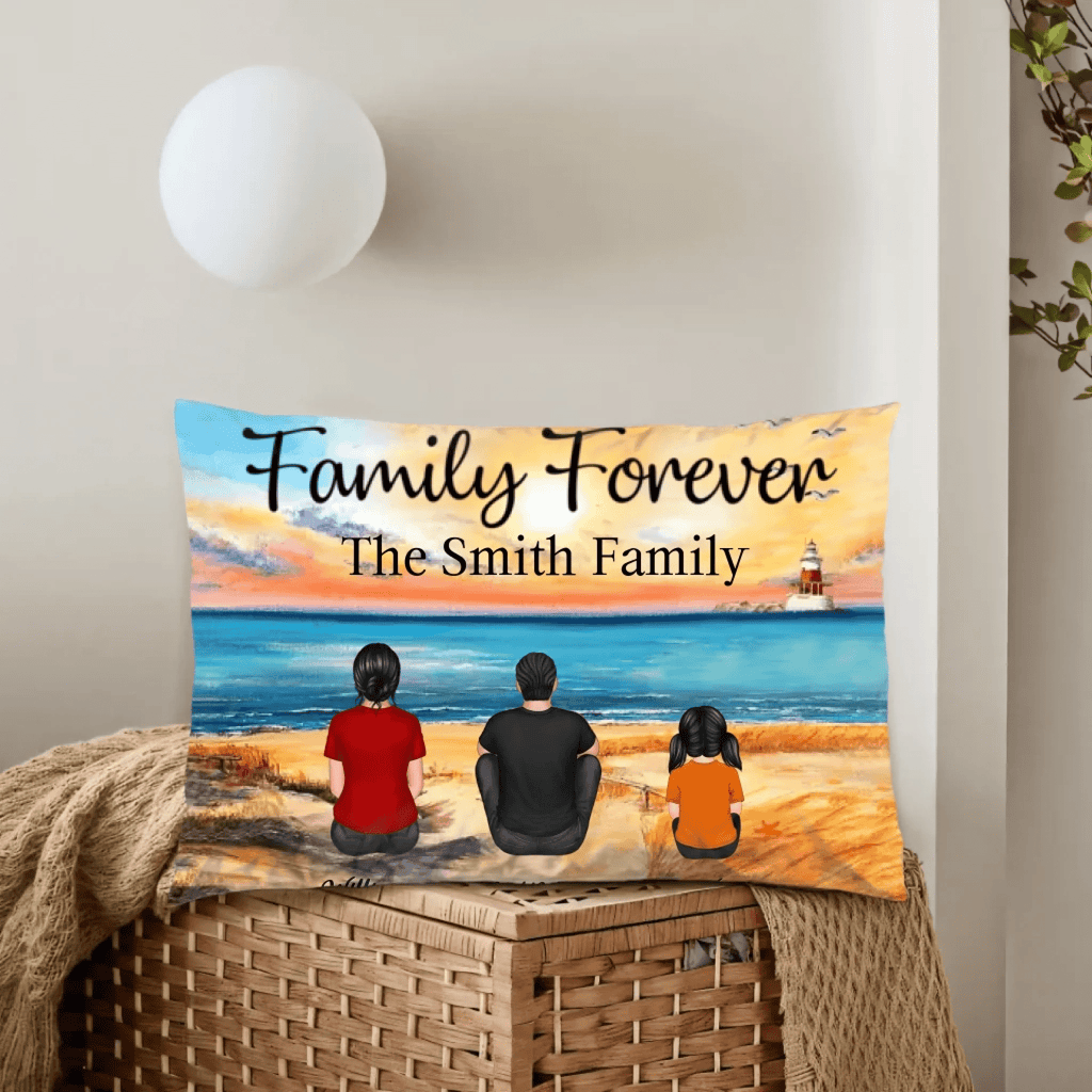 Retro Vintage Family Sitting Beach Landscape Personalized Horizontal Pillow 714266 - B - DiyGiftly