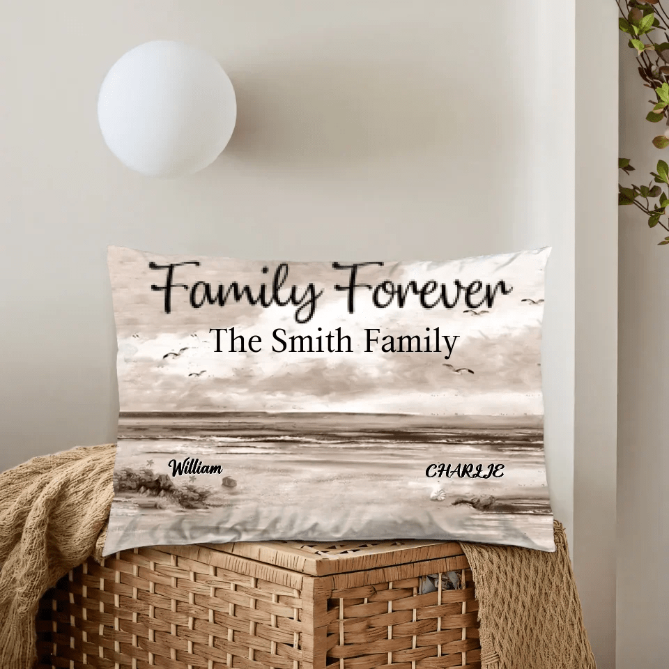 Retro Vintage Family Sitting Beach Landscape Personalized Horizontal Pillow 714266 - B - DiyGiftly