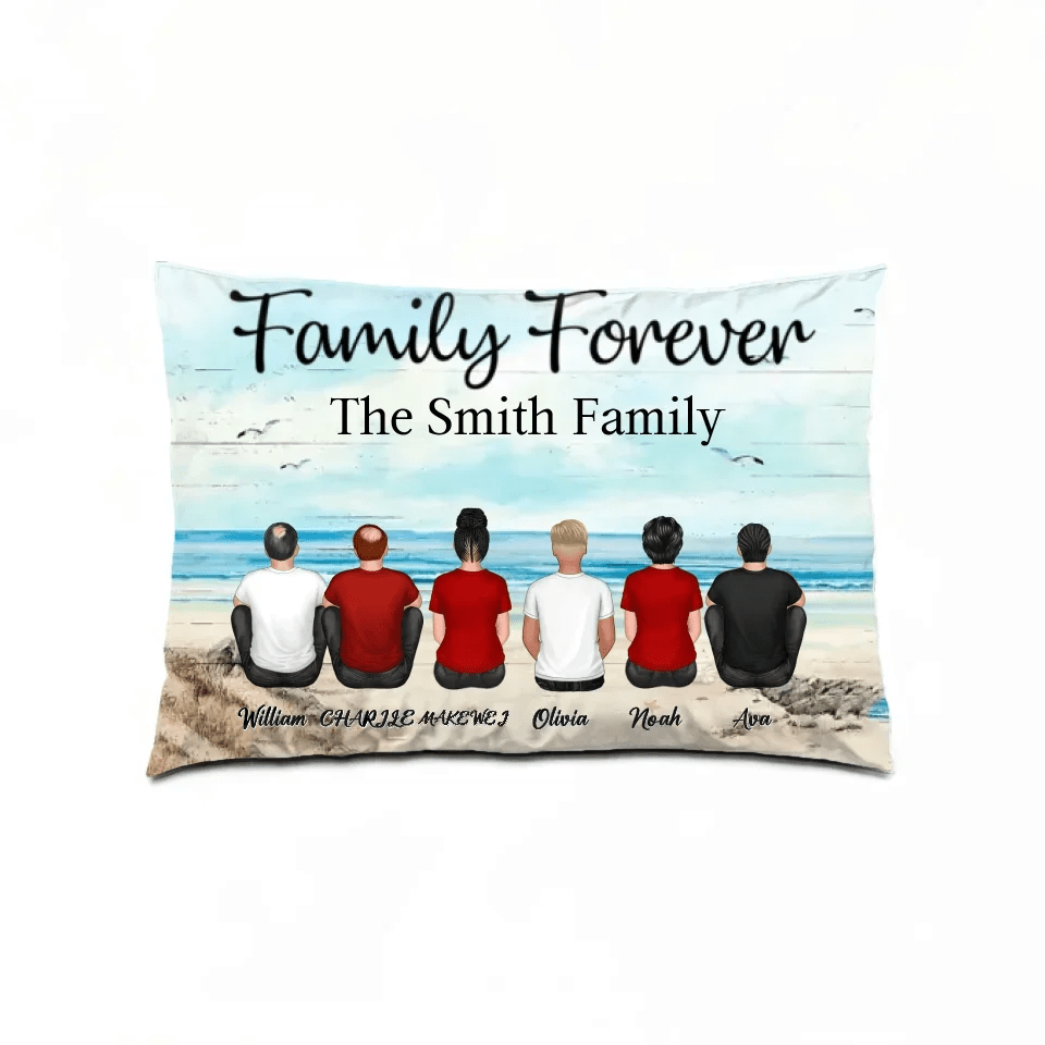 Retro Vintage Family Sitting Beach Landscape Personalized Horizontal Pillow 714266 - B - DiyGiftly
