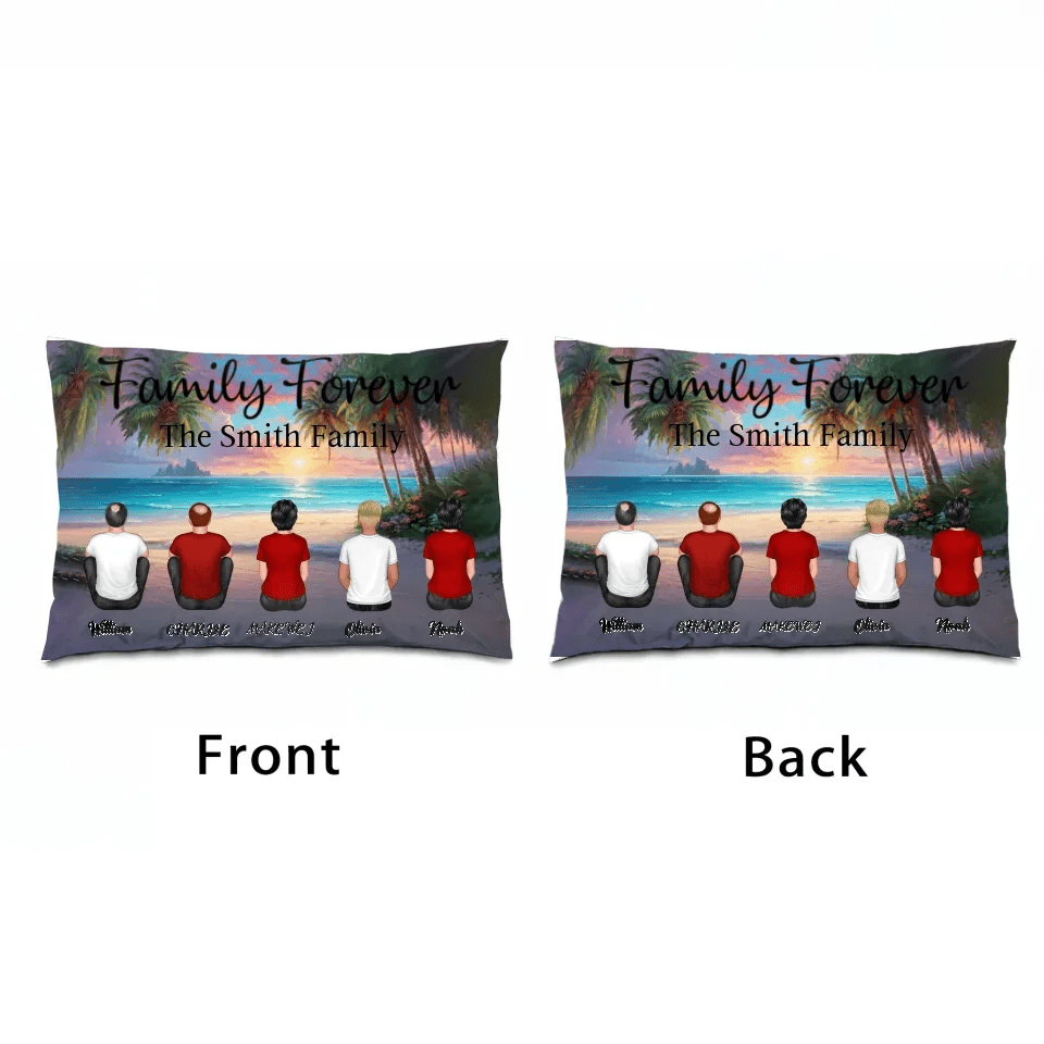 Retro Vintage Family Sitting Beach Landscape Personalized Horizontal Pillow 714266 - B - DiyGiftly
