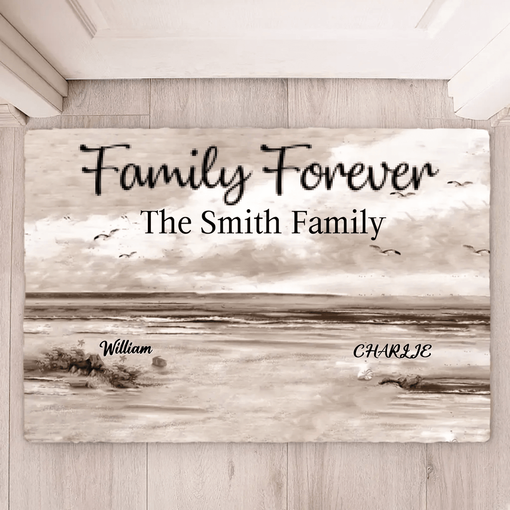 Retro Vintage Family Sitting Beach Landscape Personalized Mat 701169 - D - DiyGiftly