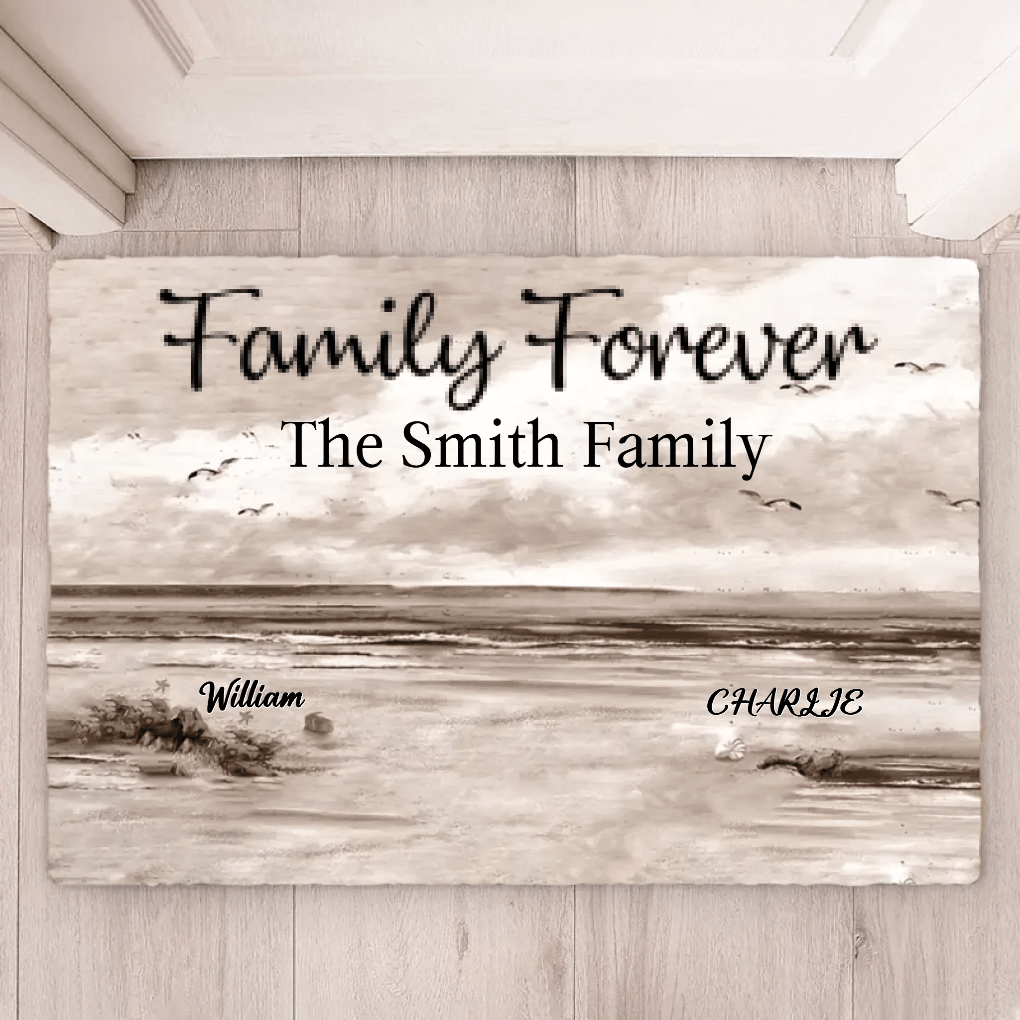 Retro Vintage Family Sitting Beach Landscape Personalized Mat 701169 - D - DiyGiftly