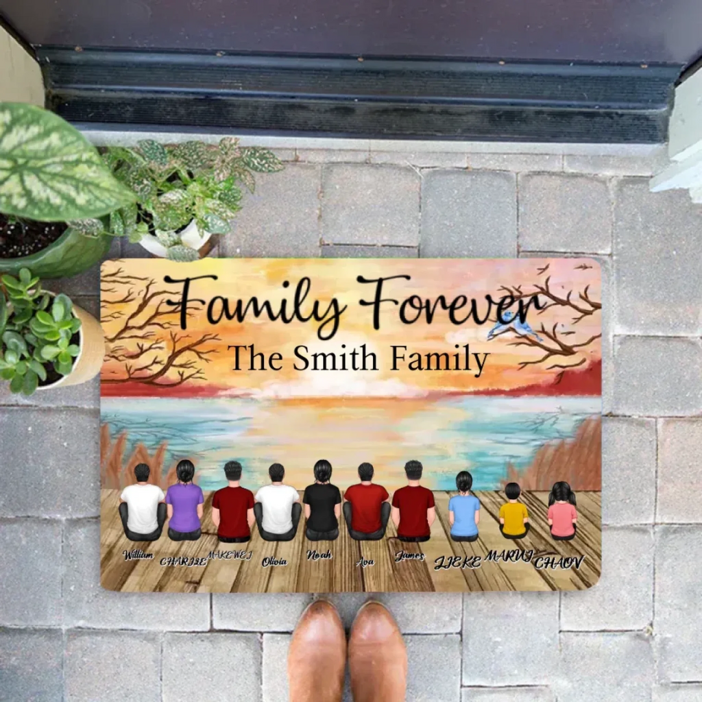 Retro Vintage Family Sitting Beach Landscape Personalized Mat 701169 - D - DiyGiftly