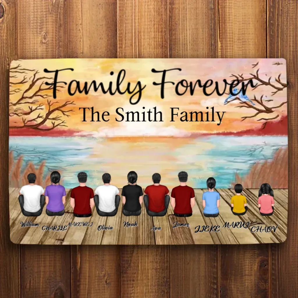 Retro Vintage Family Sitting Beach Landscape Personalized Mat 701169 - D - DiyGiftly