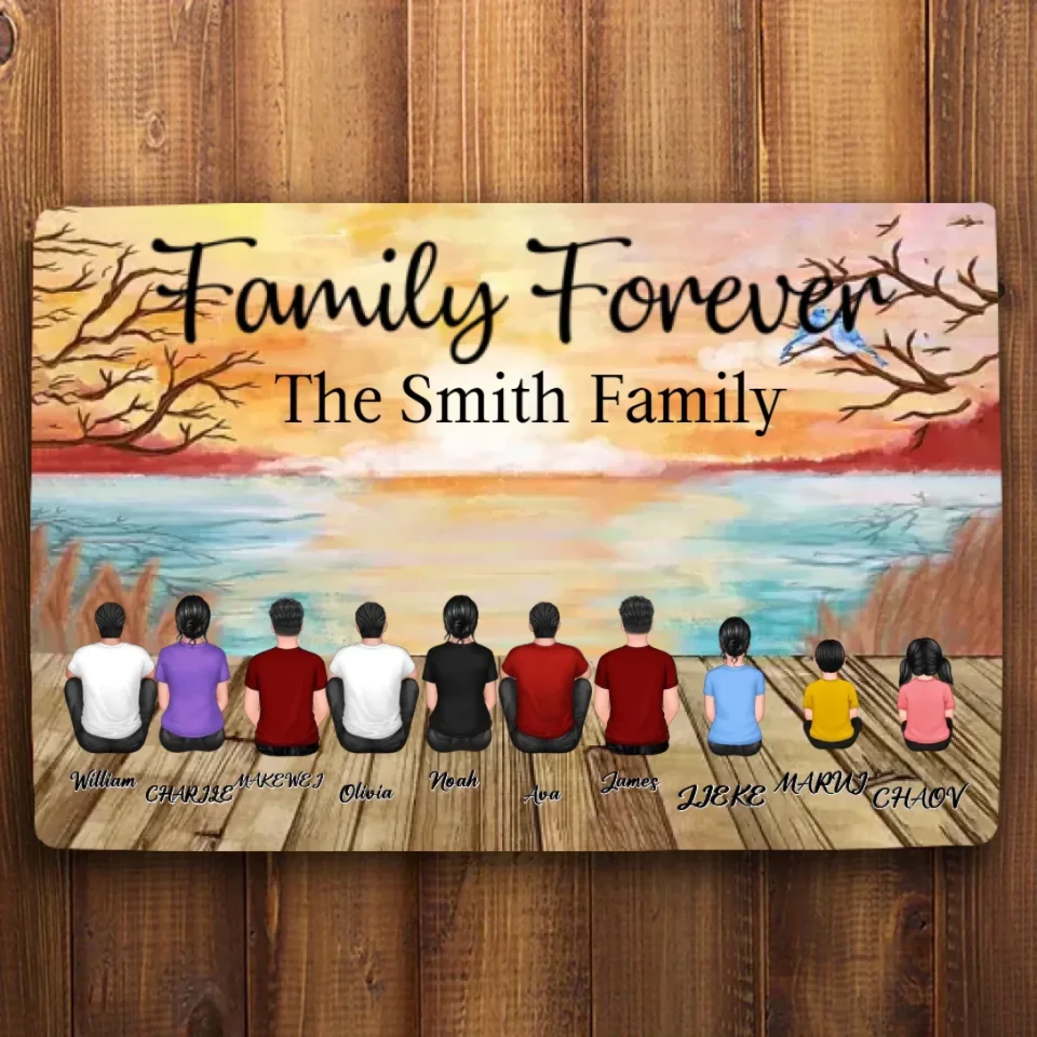 Retro Vintage Family Sitting Beach Landscape Personalized Mat 701169 - D - DiyGiftly