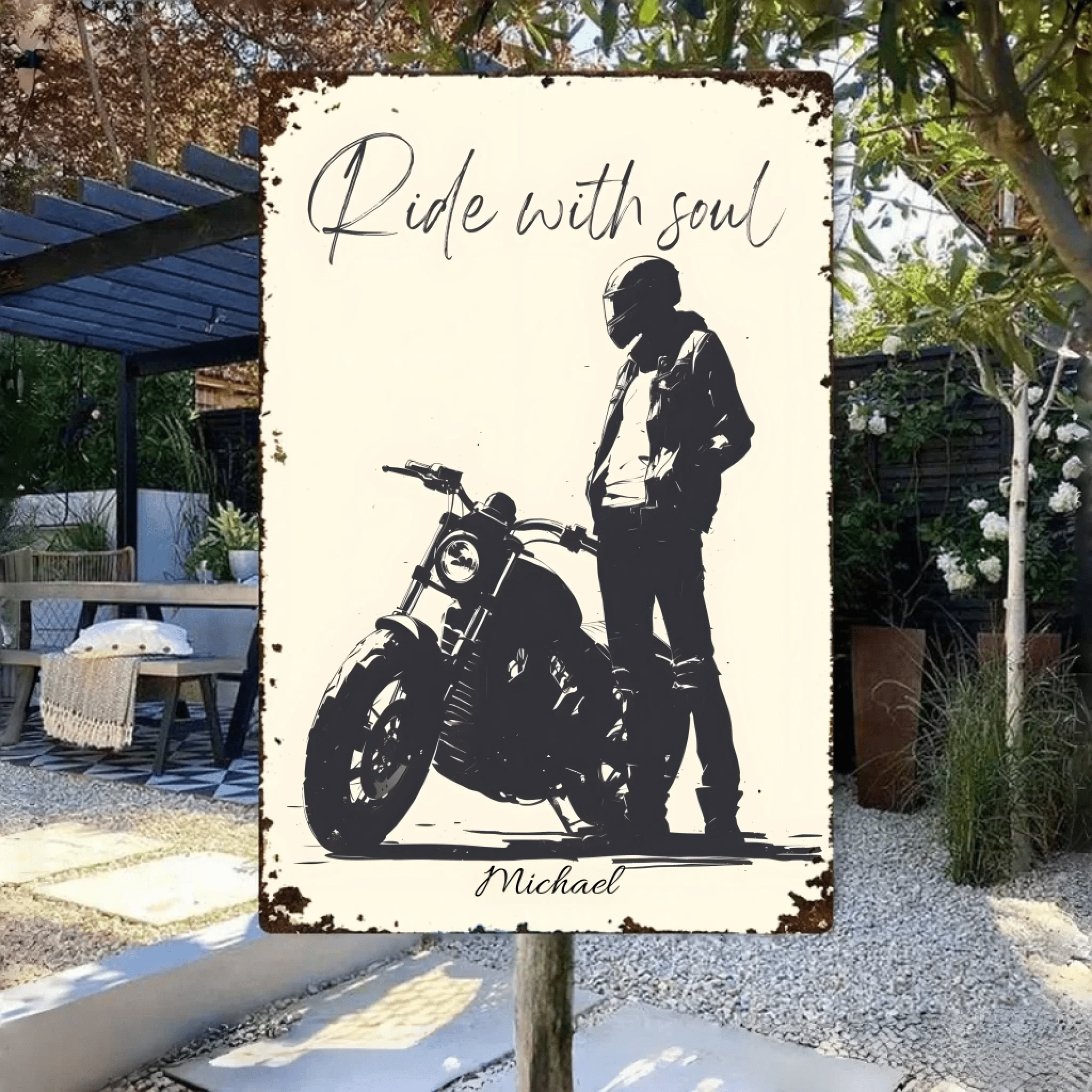 Ride With Soul - Personalised Metal Sign For Biker With Your Name 741158 - 741185 - DiyGiftly
