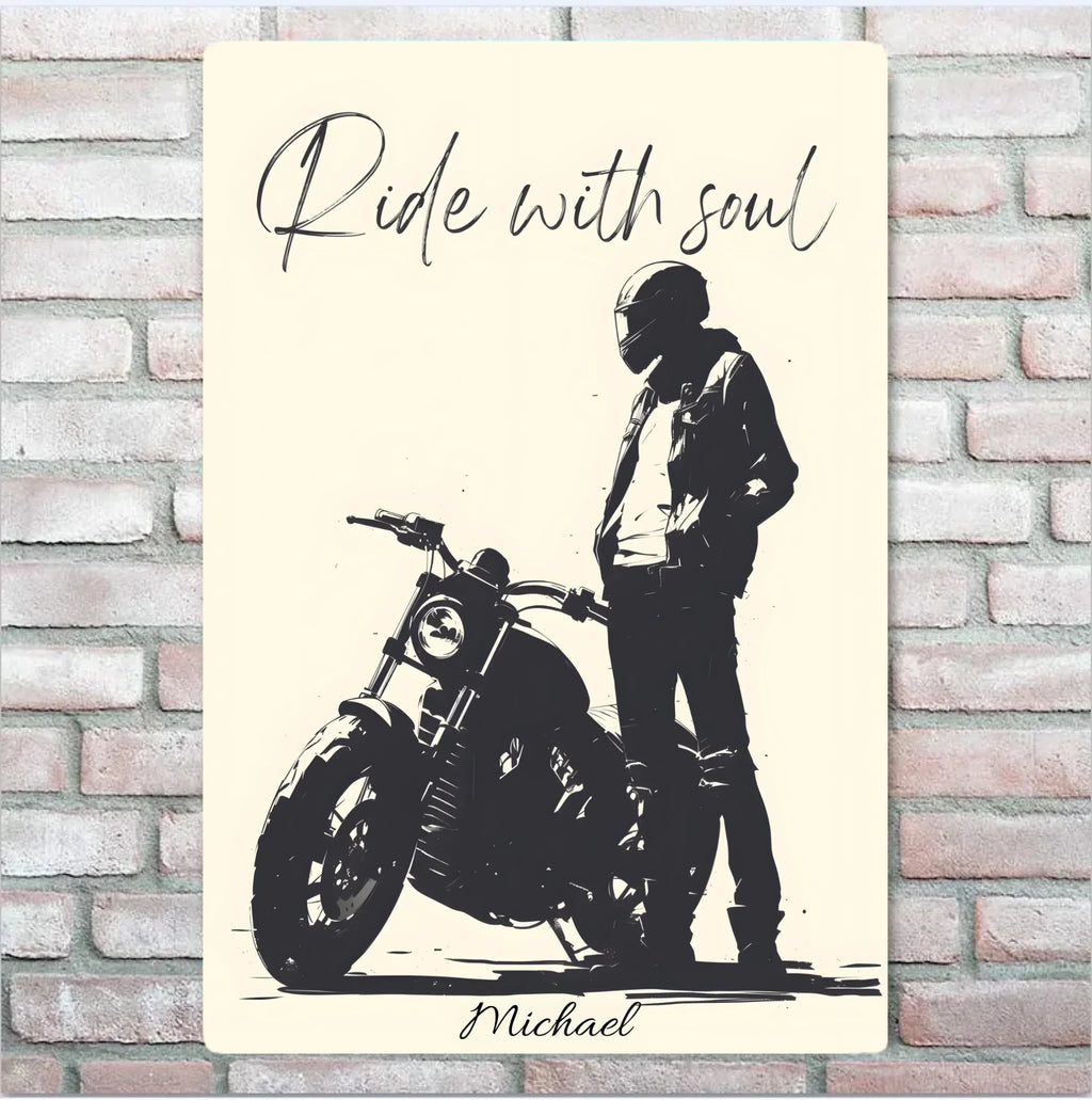 Ride With Soul - Personalised Metal Sign For Biker With Your Name 741158 - 741185 - DiyGiftly