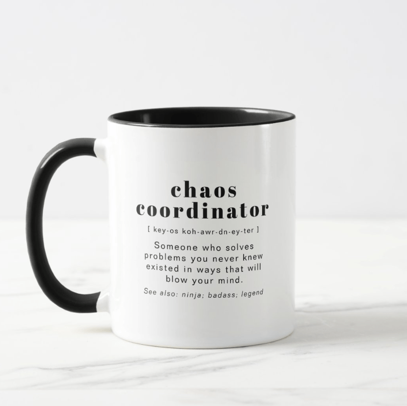 RILEY “Chaos Coordinator” Definition Office Coworker Mug – Funny Personalized Coffee or Tea Cup, Custom Name Gift for Boss, Team Member, or Colleague, Unique Birthday, Christmas, or Office Humor Gift 78561280 - DiyGiftly