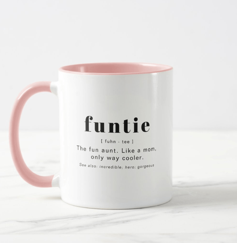 RILEY Modern Cute “Funtie” Definition Photo Mug – Personalized Coffee or Tea Cup for Aunt, Custom Name and Picture, Unique Gift for Birthday, Christmas 89392128 - DiyGiftly