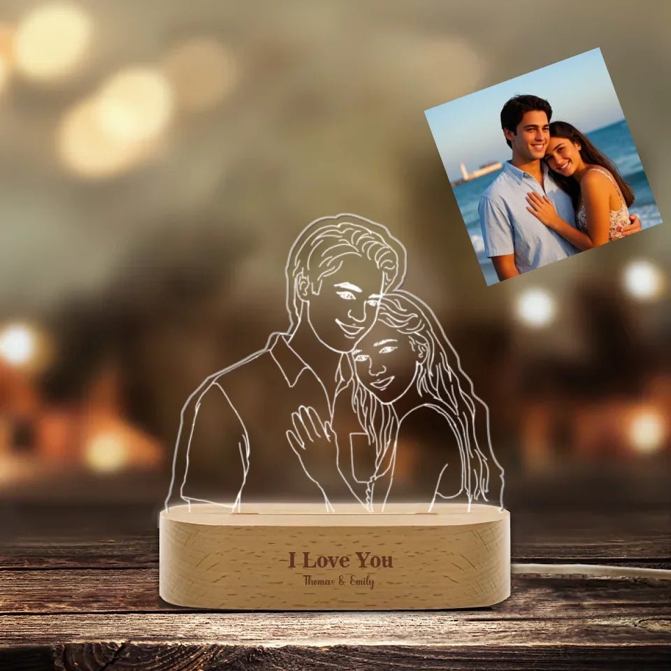 Romantic Custom 3D Photo Lamp Glass Night Light Handmade Drawing Minimalist Line Art Picture Engraving Illusion Light Up Sign Plaque with Wood Stand, Anniversary Valentines Birthday Gift 750518 - 750555 - DiyGiftly