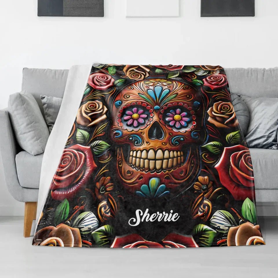 Roses And Skull - Personalized Skull Blanket 748407 - DiyGiftly