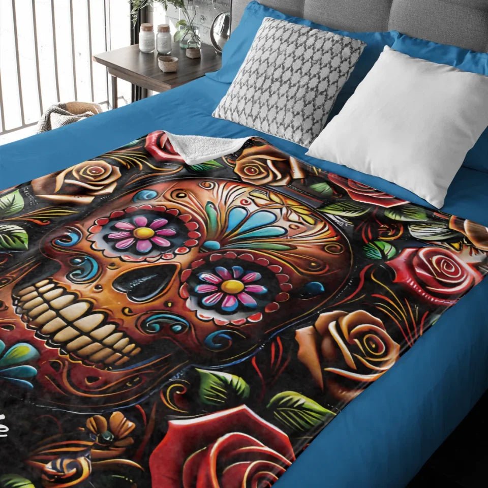Roses And Skull - Personalized Skull Blanket 748407 - DiyGiftly