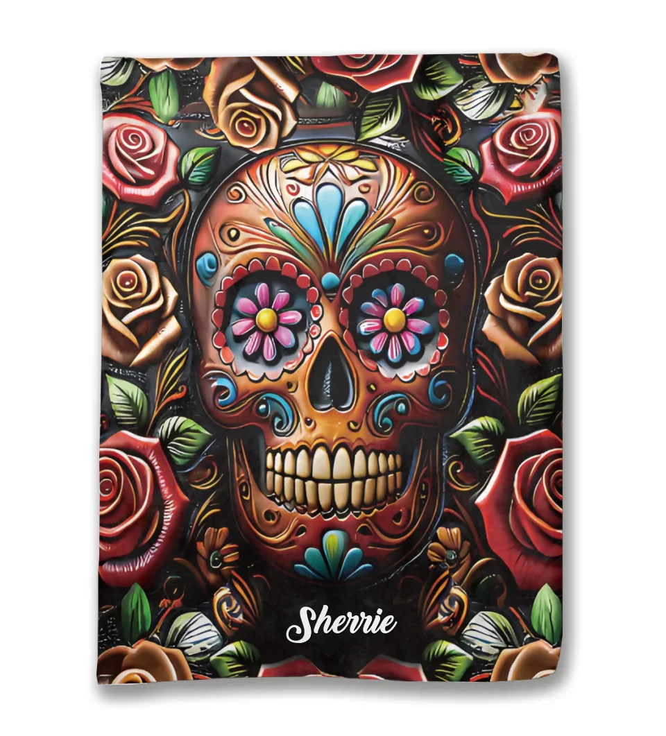 Roses And Skull - Personalized Skull Blanket 748407 - DiyGiftly