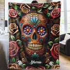 Roses And Skull - Personalized Skull Blanket 748407 - DiyGiftly