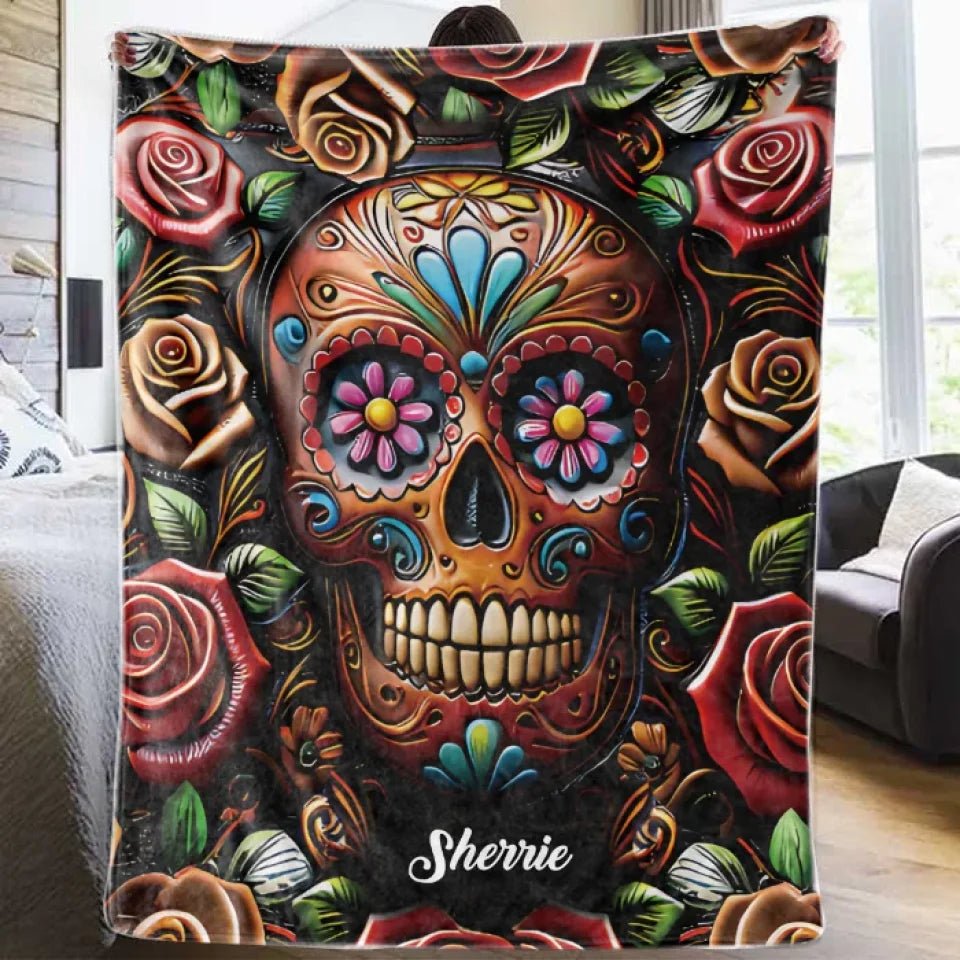 Roses And Skull - Personalized Skull Blanket 748407 - DiyGiftly