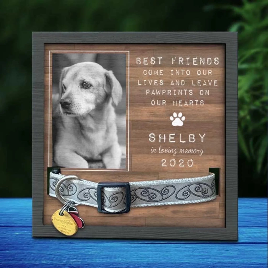 Wooden Memorial Sign and Collar Frame Personalized Pet Portrait Photo Keepsake