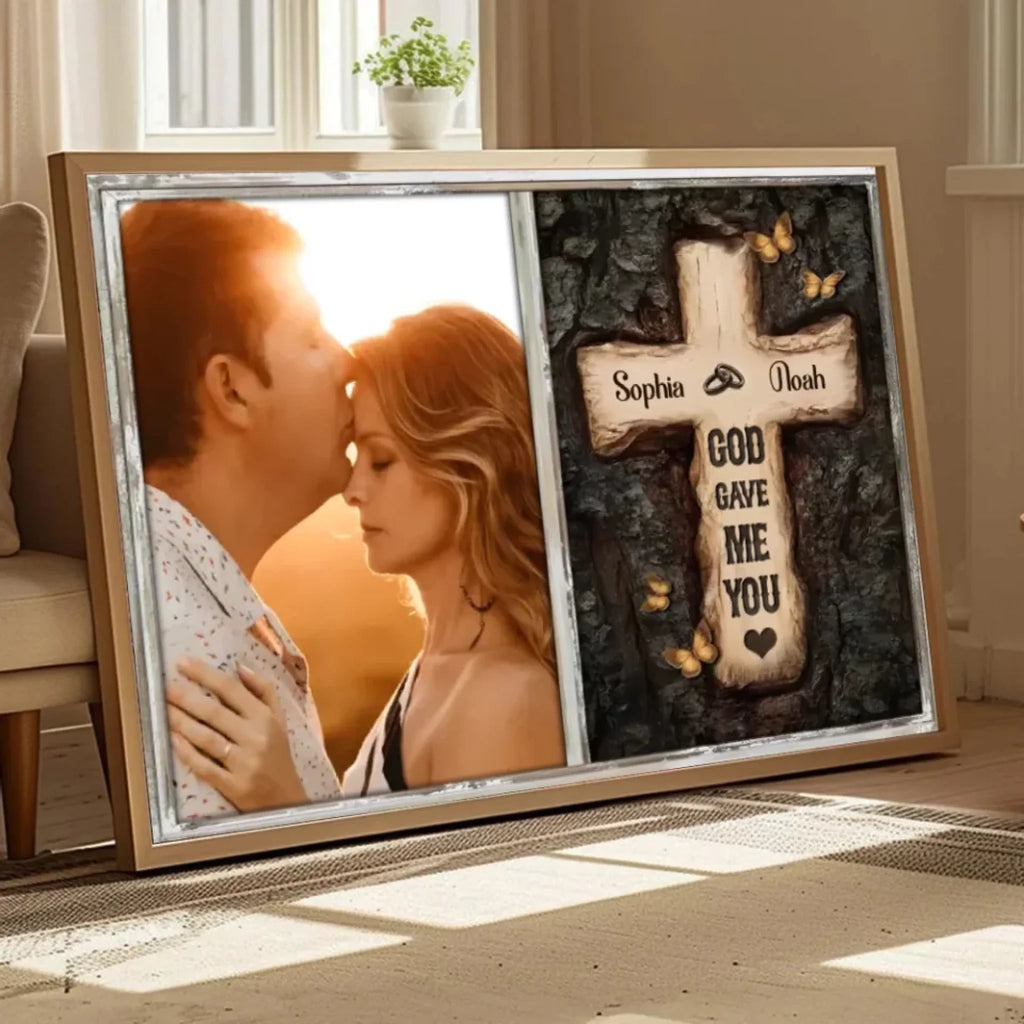 Rustic Cross God Gave Me You Wedding Gifts For Couple Personalized Anniversary Canvas Print 760994 - DiyGiftly