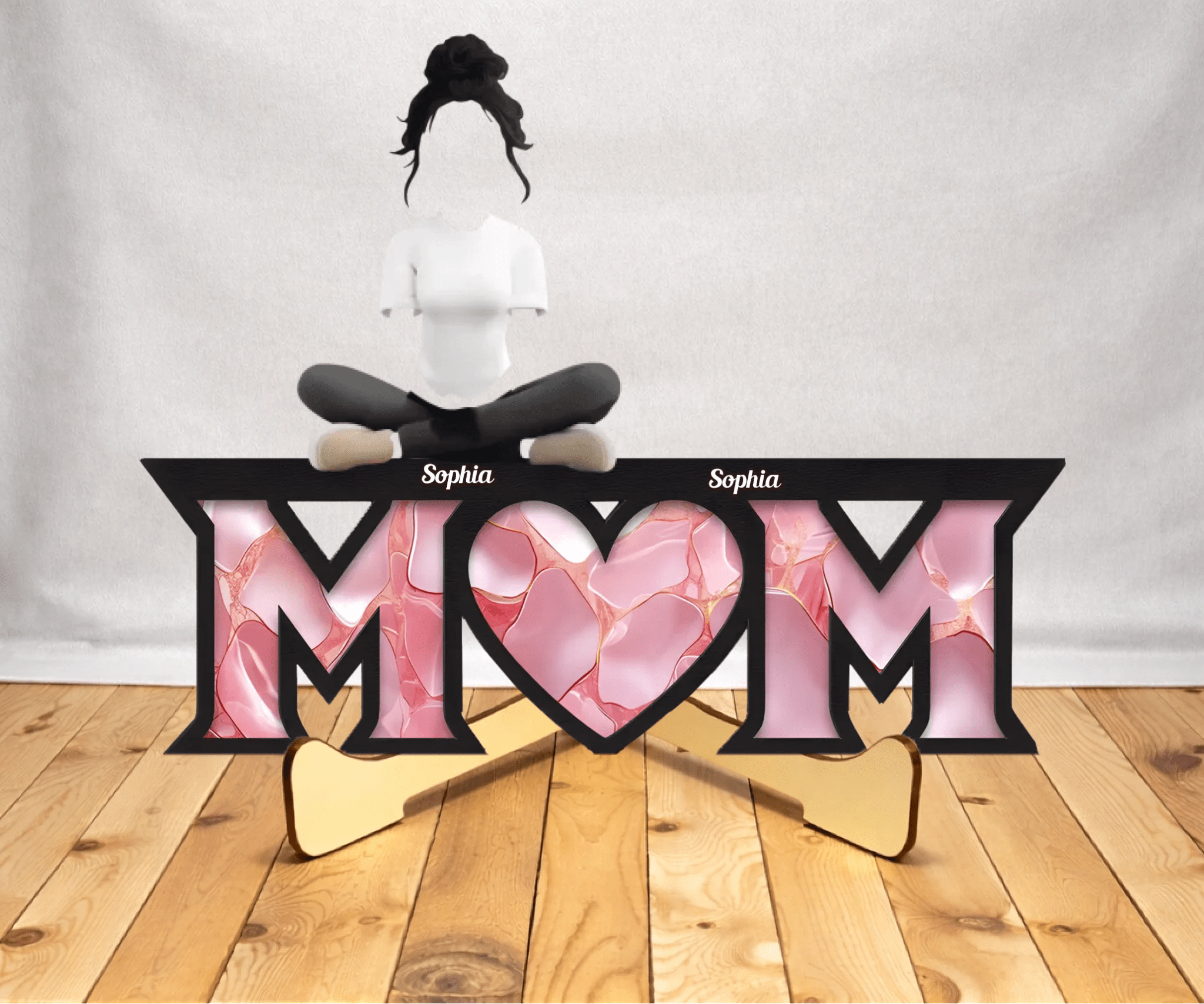 “Side by Side or Miles Apart, Mom & Children Are Always Connected by Heart” – Personalized Mom & Kids Wooden Plaque – Custom Name Family Keepsake Mother’s Day Gift for Wife, Mum, Mom 1151310 - DiyGiftly
