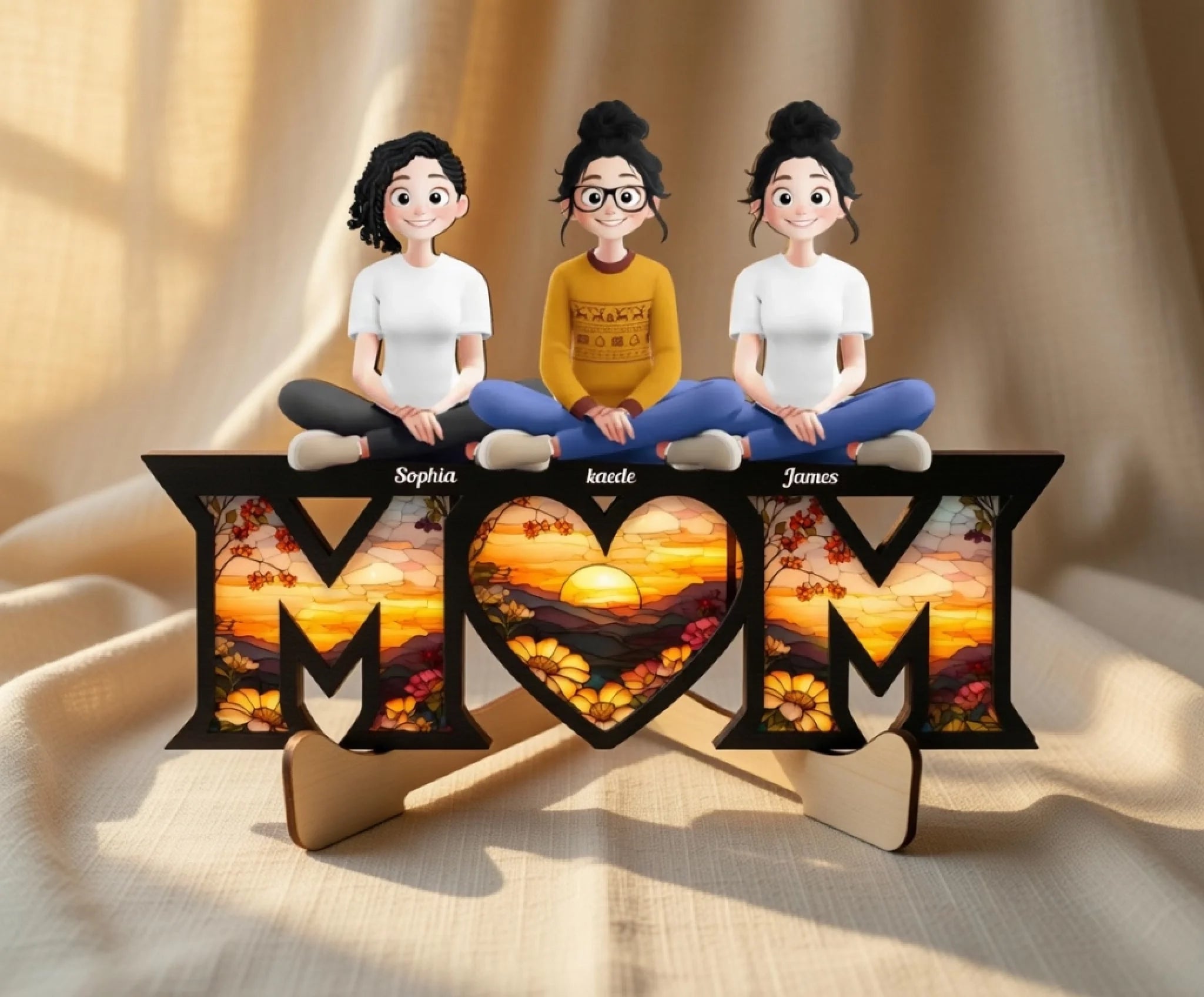“Side by Side or Miles Apart, Mom & Children Are Always Connected by Heart” – Personalized Mom & Kids Wooden Plaque – Custom Name Family Keepsake Mother’s Day Gift for Wife, Mum, Mom 1151310 - DiyGiftly
