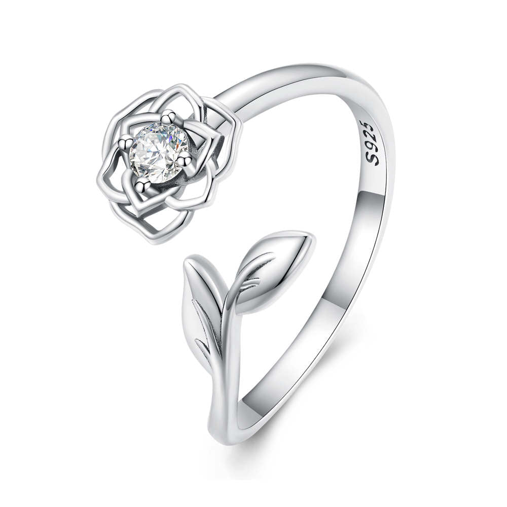 Silver Camellia Open Ring – Romantic Adjustable Promise Ring for Her Valentine’s Day Gift - DiyGiftly