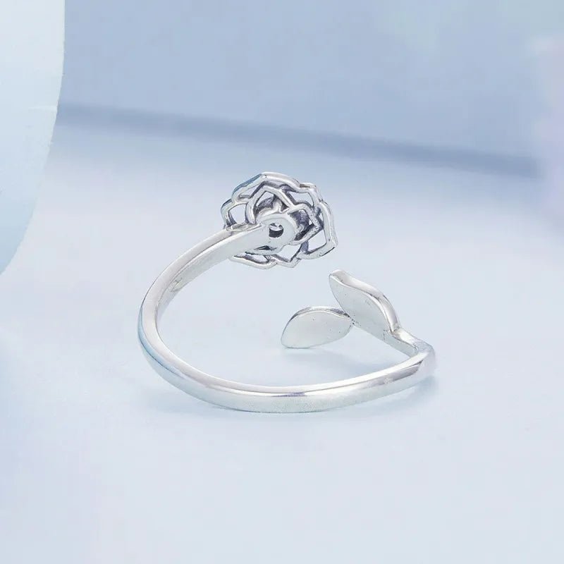 Silver Camellia Open Ring – Romantic Adjustable Promise Ring for Her Valentine’s Day Gift - DiyGiftly