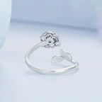 Silver Camellia Open Ring – Romantic Adjustable Promise Ring for Her Valentine’s Day Gift - DiyGiftly